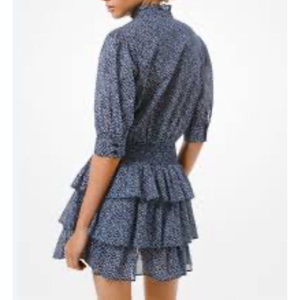 MICHAEL KORS Floral Dress Cotton Lawn Tiered Short Blue Flowers Boho Sz XS - Picture 16 of 16